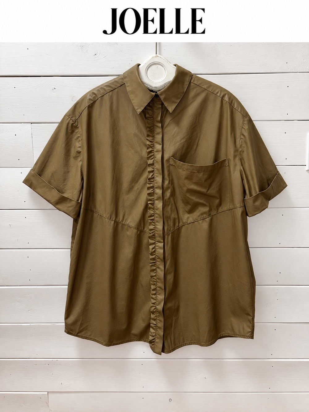 JOELLE – Caramel Brown Faux Leather Oversized Shirt size M